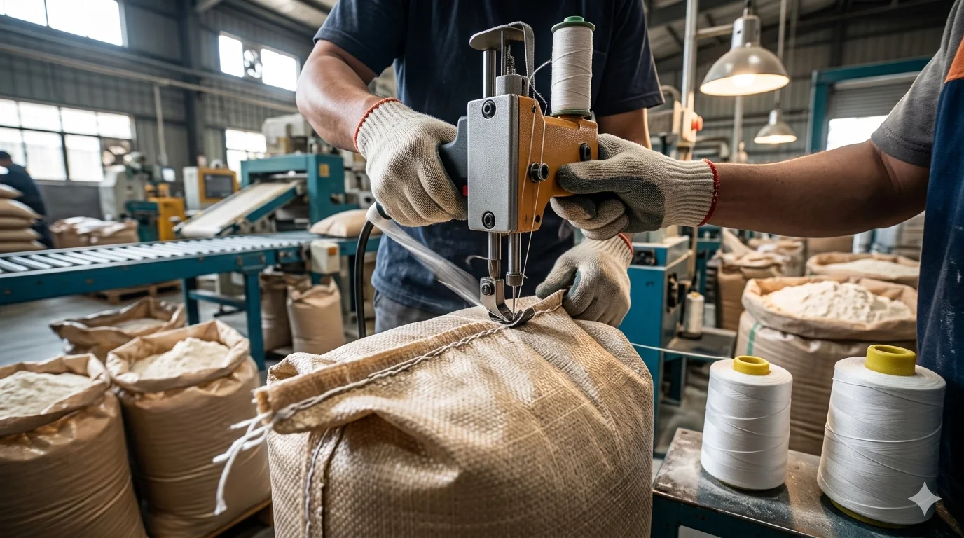 Cierre de sacos industriales con hilo